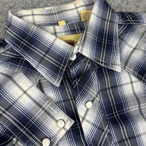 Larry Mahan Western Pearl Snap Shirt Mens Large Blue Plaid Rodeo Long Sleeve